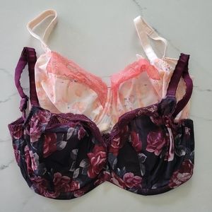 Panache Bras 30HH set of 2 peach and burgundy